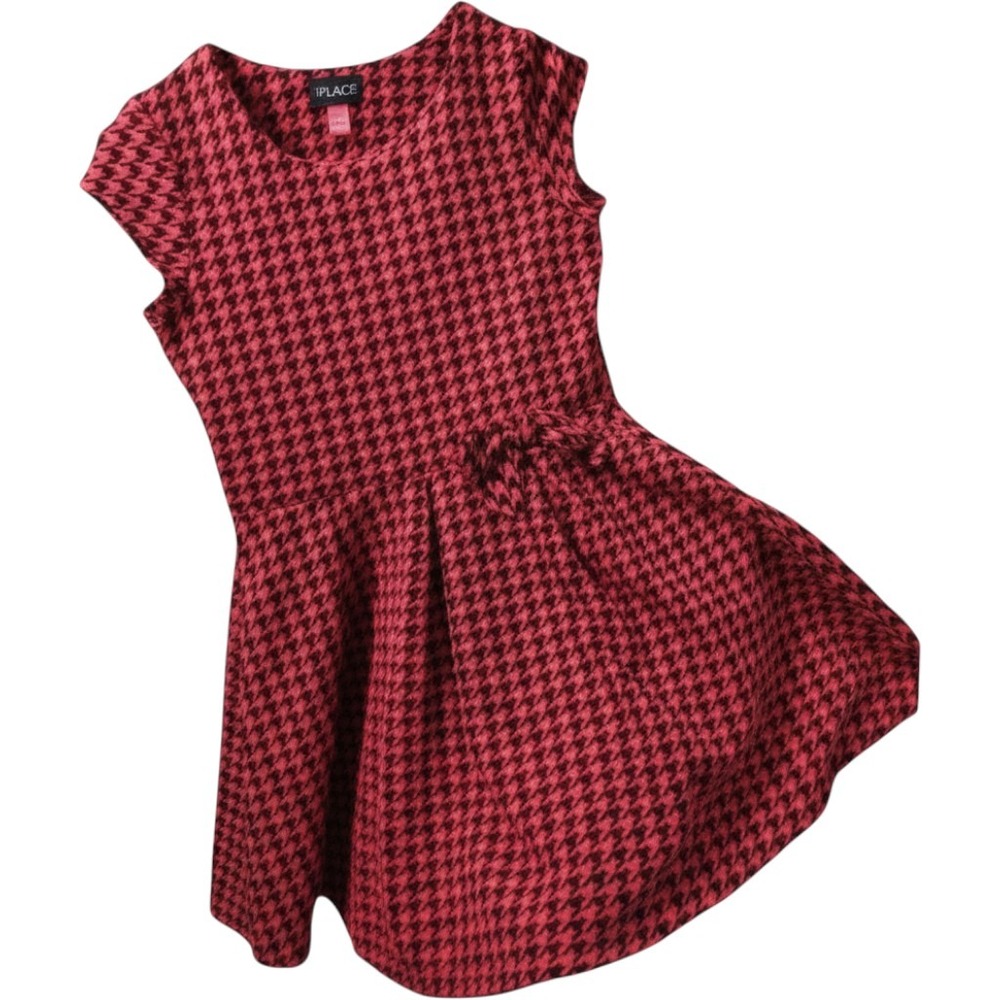 The‎ Children's Place Girls XL 14 Pink Black Houndstooth Fit Flare Dress Knit